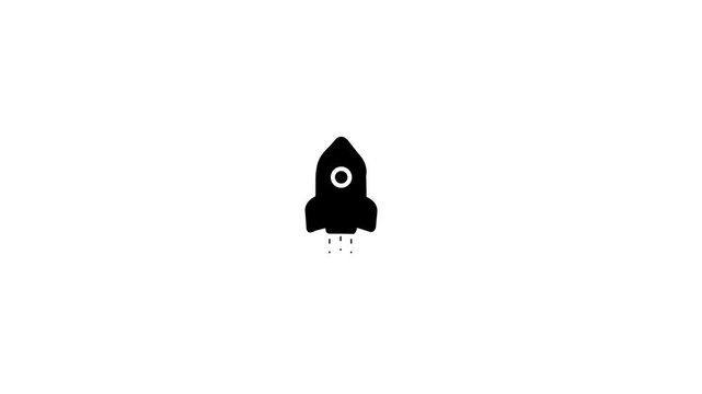 Minimalist Black Rocket Icon Launching on White Background - Start up Concept