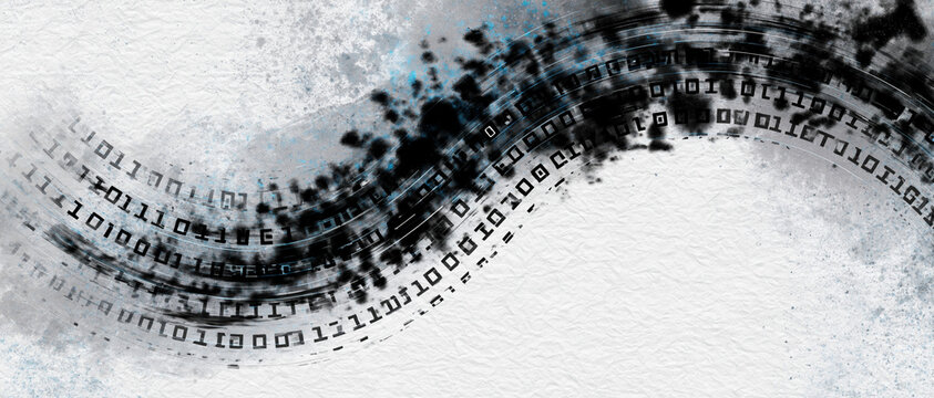 Abstract cybersecurity concept in Japanese sumi-e ink style  