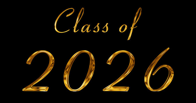 Golden Class of 2026 typography animation cinema title opener styled. Celebrating graudation for the 2026 Batch. Glistering commencement of academic journey, celebratory festive like motion graphic.