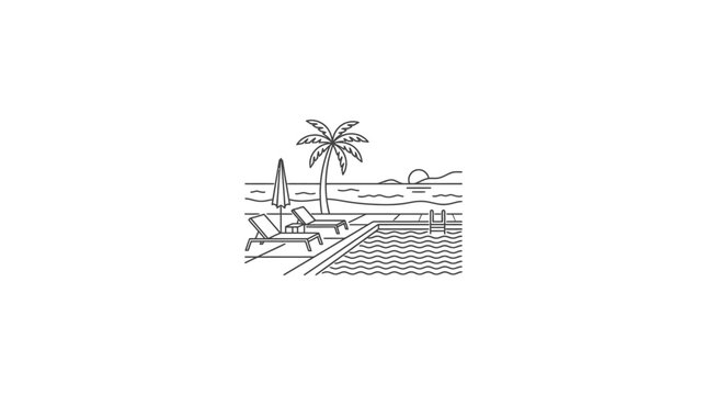 Beach scene with palm tree.
