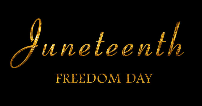 Juneteenth Freedom Day Mettalic golden cinema styled motion graphic. Pan African concept. Film opener intro outro inspired animation. Juneteenth text animation lettering. Shiny event promotions asset.