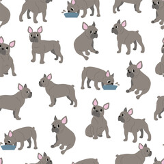 Fototapeta premium Seamless French Bulldog Pattern with Cute Poses in Playful Style