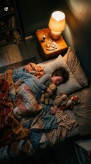Obraz premium Peaceful Child Sleeping Soundly With Favorite Stuffed Animals in Cozy Bedroom At Night
