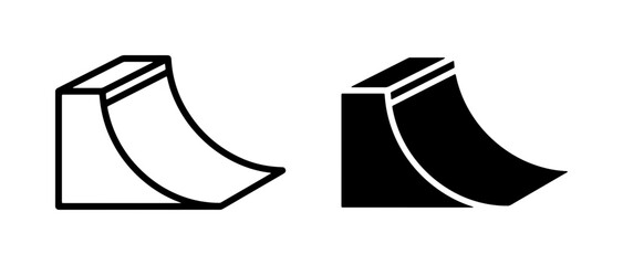 Obraz premium Skate Ramp Icons, BMX Quarter Pipe Vector Graphics, Extreme Sports Equipment Symbols, Silhouette and Outline