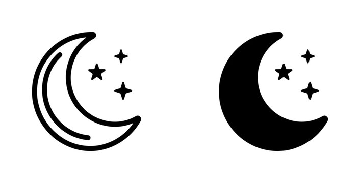 Crescent Moon and Stars Icons, Night Sky Symbols, Celestial Elements, Vector Graphics for Sleep and Dreams
