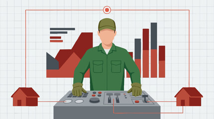 Industrial operator monitoring data and managing system from control panel © Siamart