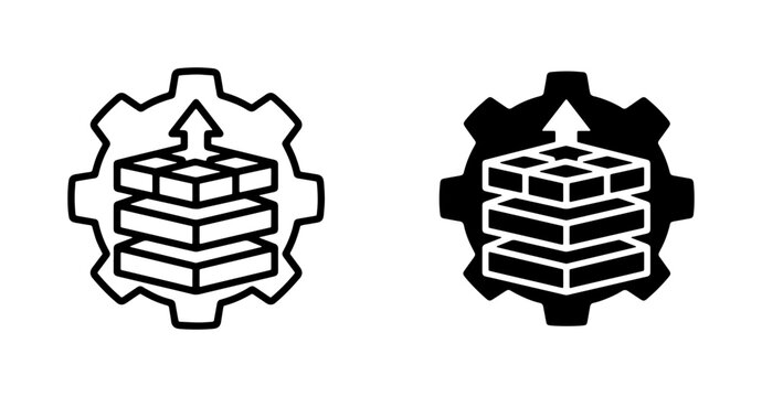 Layered Data Stack Icon Set, Stacked Information Processing, Digital Cube Structure, Technology and Analytics Icons