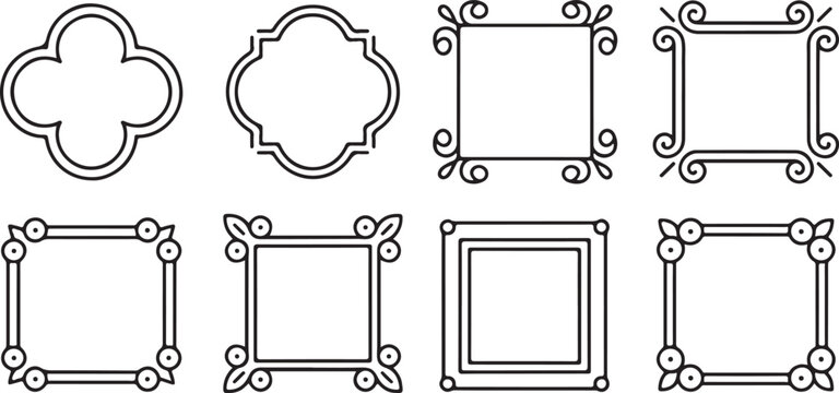 Collection of ornate decorative borders and frames for graphic embellishment and invitations.