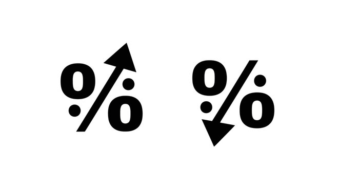 Percentage symbols with upward and downward arrows symbolizing increase and decrease in financial or economic data analysis and market trends