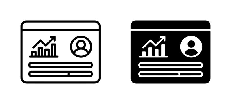 Business Profile Card Icons, Data Analytics Dashboard & User ID, Vector Graphics