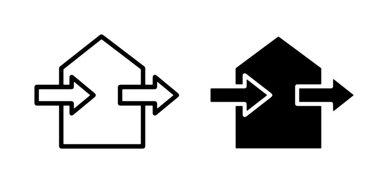House Icons with Arrows: Inbound and Outbound Flow, Energy Efficiency, Building Ventilation Concepts