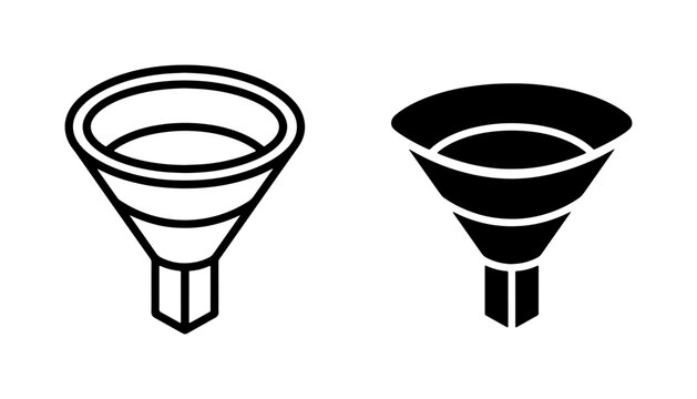 Two funnel icons, outline and filled, for filtering and separation, graphic resources