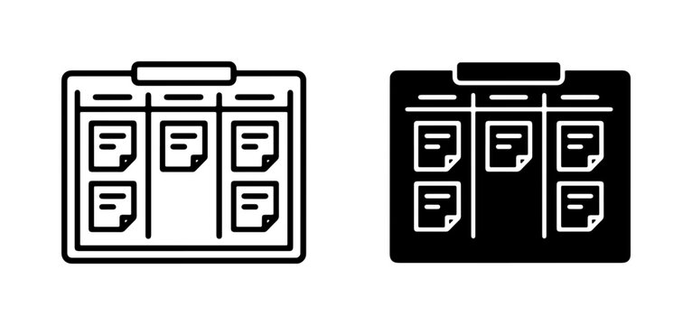 Kanban Board Icons, Agile Workflow Visuals, Project Management Tools, Task Tracking System, Sticky Notes Board