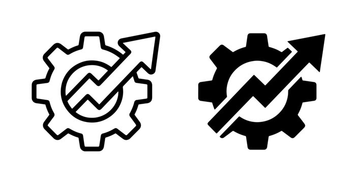 Gear with Upward Arrow Graph Icon, Business Growth and Efficiency Vector Symbols, Performance Analytics and Strategy Icons