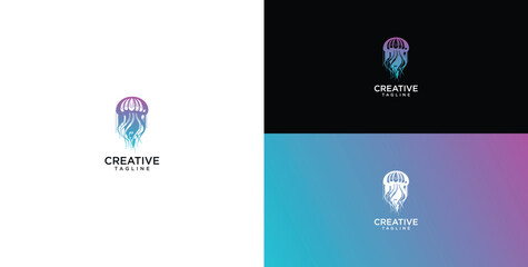 Creative jellyfish logo design inspiration for marine life and technology © micky_adb