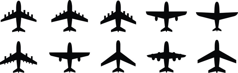airplane silhouettes top view set of aircraft vector icons © AIcon Star