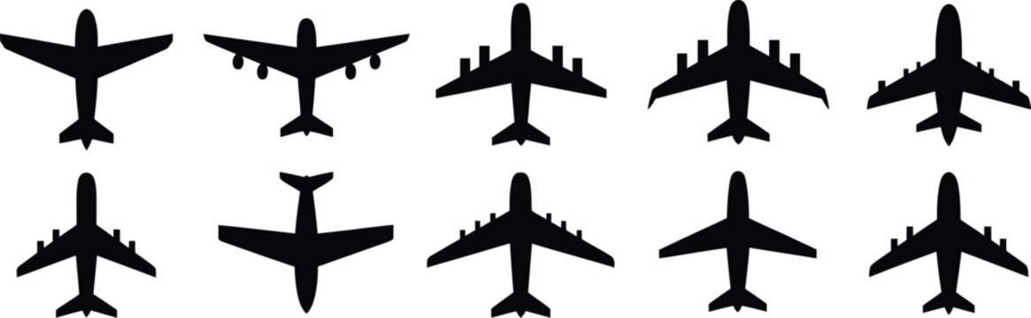 airplane icons overhead view diverse aircraft silhouettes