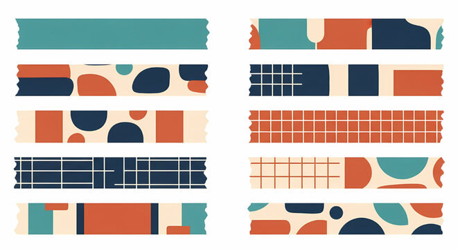 Set of decorative washi tape strips with various patterns
