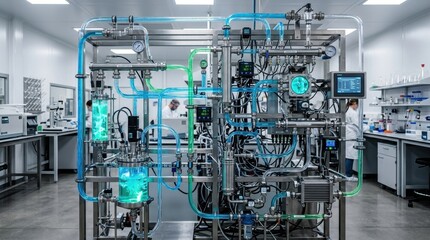 Fototapeta premium Advanced Pharmaceutical Bioreactor System in a Modern Laboratory Facility