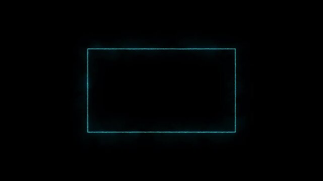 Glowing neon blue rectangle frame animated on black background, abstract motion graphic.