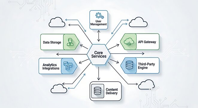 Business technology cloud computing service diagram.