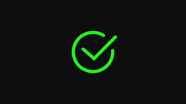 Green check mark animation symbolizing successful completion or validation of task for digital interface.