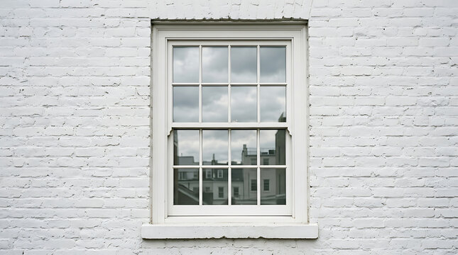 White brick wall with double hung window