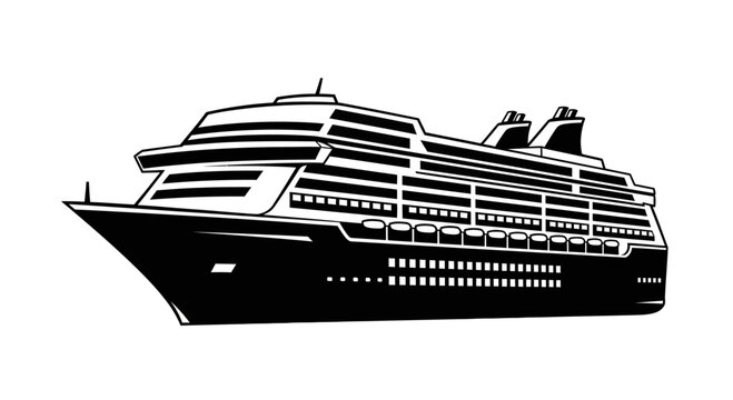 Black and White Cruise Ship Silhouette Vector Illustration