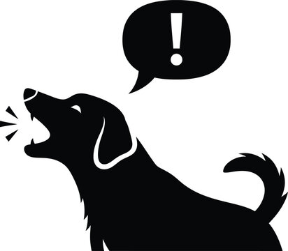 Barking dog silhouette with exclamation mark speech bubble