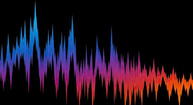 Abstract colorful sound wave spectrum equalizer on black background, digital audio visualization technology concept