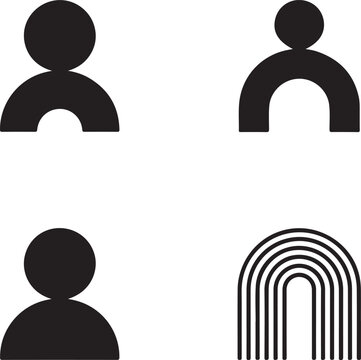Four black on a white background, featuring abstract human, figures and a, geometric arch shape, with parallel lines, isolated