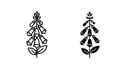 Digitalis Flower Icons, Foxglove Plant Vector Graphics, Botanical Outline and Silhouette, Nature Element © Sirat