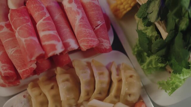 Hot Pot Ingredient Platter with Meat Tofu and Sausages
