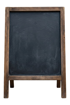 Empty vintage wooden framed chalkboard isolated on transparent background