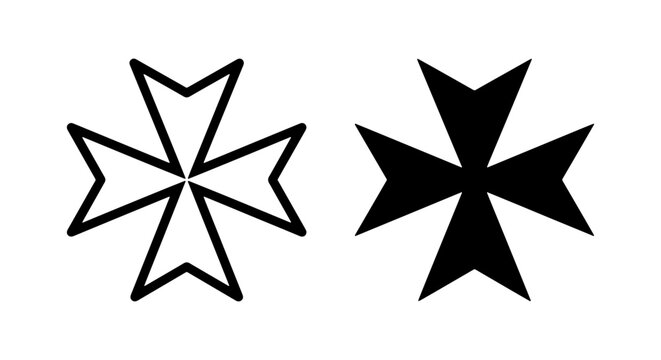Maltese Cross Vector Icons, Black and White Heraldic Symbols, Knights Templar Emblem, Historical Cross Designs