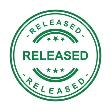 Released badge with red ribbon and stars