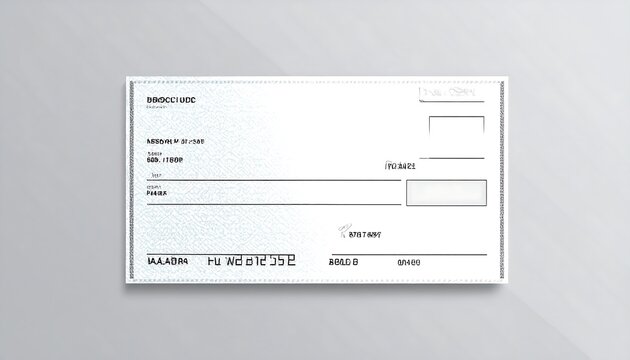 A blank white check with black text and lines on a gray background
