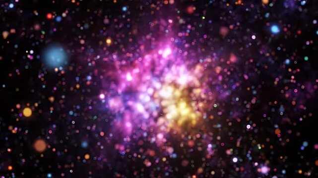 Abstract Glowing Star Nebula with Vibrant Colors - A detailed view of a luminous star shape composed of colorful nebulae and scattered bright particles.