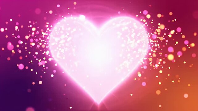 Vibrant Heart Animation with Bokeh Background - A glowing white heart shape takes center stage against a vibrant gradient background of pink and orange hues.