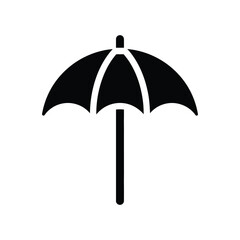 Obraz premium A simple black of an open umbrella with a curved canopy and a straight handle, presented as a clean silhouette on a white background, for weather or, protection themes