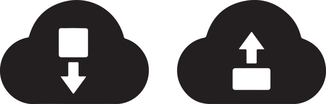 Black cloud icons with upload and download symbols