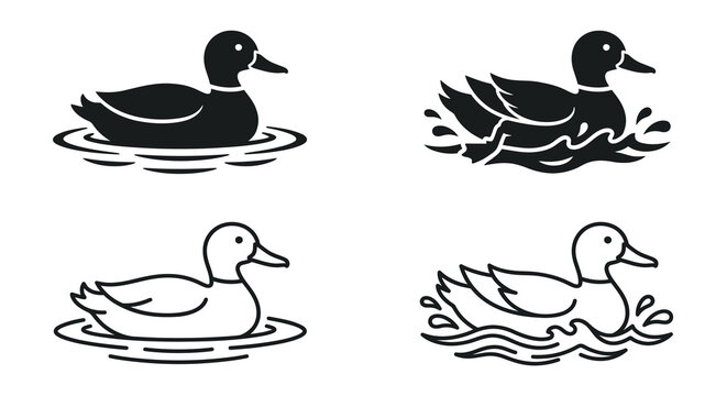 Duck Silhouettes In Water Black And White Vector Illustration