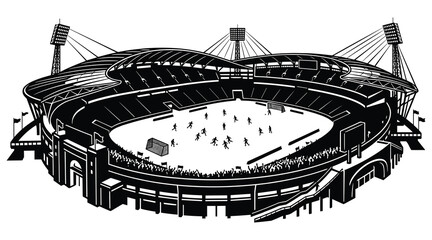 Soccer stadium arena match vector illustration with crowd fan player goal pitch line art sport tournament view © RAKIB