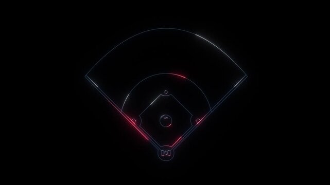 Baseball diamond neon line diagram. Animation of digital baseball field with glowing elements and data visualization Baseball diamond graphic Clipart image isolated on black background 4k video,