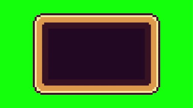Oops text animation with falling confetti and retro pixel art style message board on green