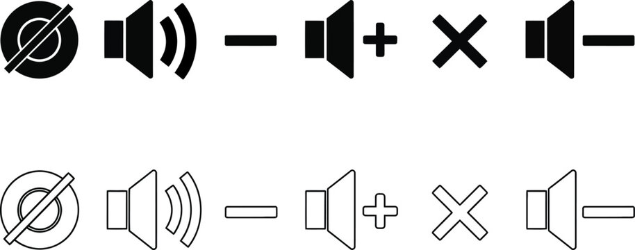 Silhouette of sound and volume control icons in black and white
