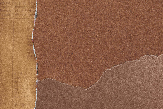 Abstract layered brown paper texture with torn edges and warm earthy tones