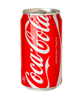 Coca-cola soda can showing refreshing carbonated drink