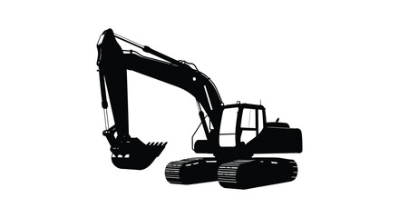 Excavator Machinery Silhouette Against A White Background © Shashon