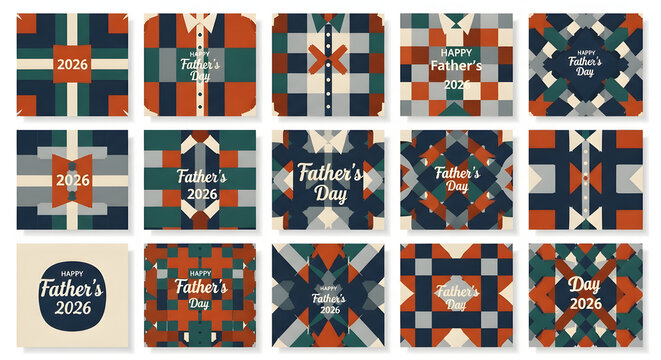 Colorful Father's Day geometric pattern collection with retro pixel art and bold typography design elements